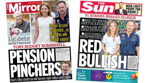 Front pages of Daily Mirror and the Sun