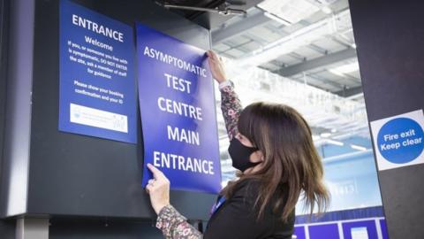 A mass testing centre set up at the sports centre at St Andrews University