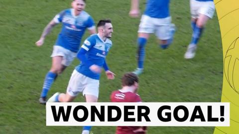 Stranraer defender Finn Ecrepont scores from 60 yards