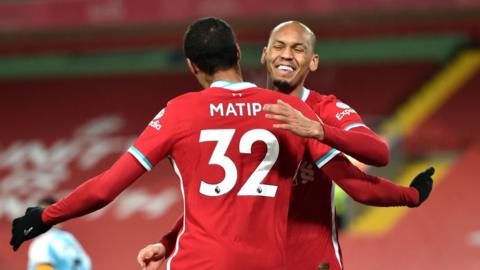 Liverpool's Fabinho and Joel Matip