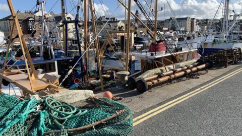 Fishing boats moored in Peel harbour