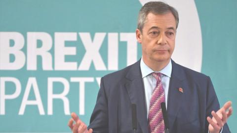 Nigel Farage and Brexit Party logo