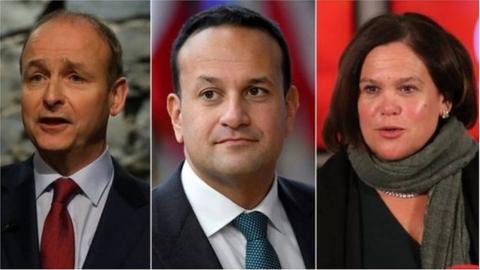 Micheál Martin (Fianna Fáil), Leo Varadkar (Fine Gael) and Mary Lou McDonald (Sinn Féin)