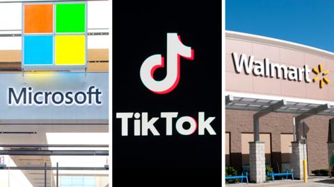 Composite of Walmart, Microsoft and Tik Tok logos
