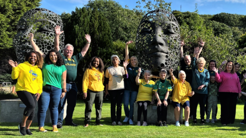 A contingent of South African and Manx festival participants, pictured at The Nunnery in Springbok rugby regalia