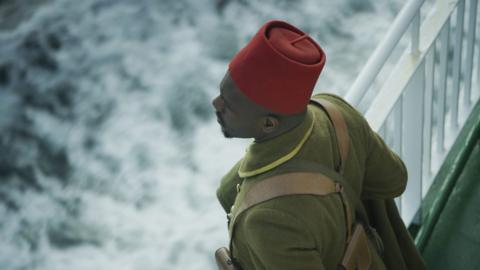 Still of a soldier from Mimesis: African Soldier by John Akomfrah