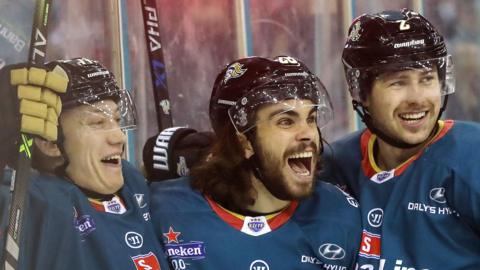 Tyler Soy celebrates opening the scoring for the Giants