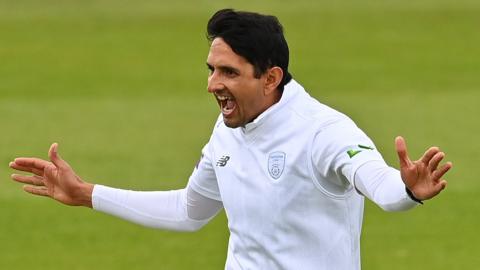 Hampshire's Mohammad Abbas celebrates taking a wicket against Nottinghamshire