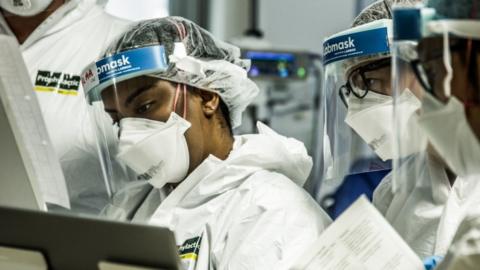 NHS staff assess Covid patients at the James Cook University Hospital in Middlesbrough