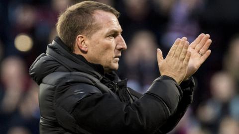 Brendan Rodgers applauds Celtic's travelling supporters after their thumping by Hearts