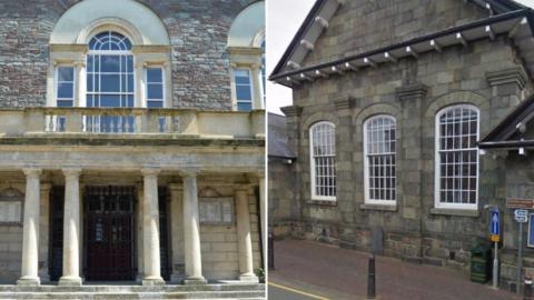 Carmarthen's Guildhall court and Dolgellau Magistrates' Court, Gwynedd