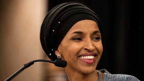 lhan Omar at the microphone