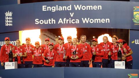 England with the multi-format series trophy