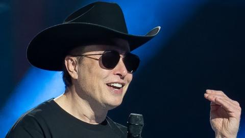 Elon Musk speaks at the Tesla Giga Texas manufacturing "Cyber Rodeo" grand opening party on April 7, 2022 in Austin, Texas