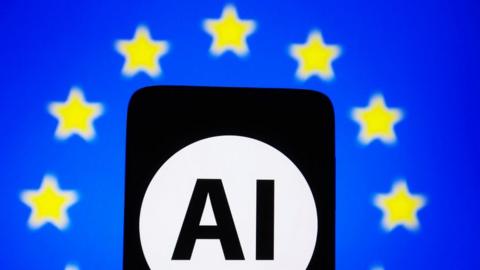 AI on a screen with yellow stars on a blue background