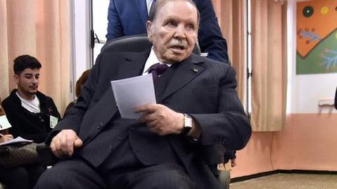 Algerian President Abdelaziz Bouteflika is seen while voting at a polling station April 2017