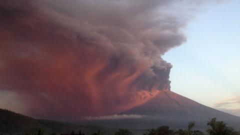 Indonesia"s Mount Agung volcano erupts as seen from Amed, Karangasem, Bali, Indonesia November 26, 2017