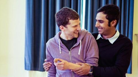 Jesse Eisenberg and Kunal Nayyar in rehearsals for The Spoils