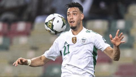 Ramy Bensebaini in action for Algeria