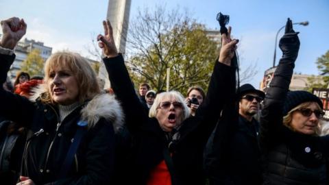 Polish women rally against plans to tighten abortion laws in Warsaw, Poland, 23 October 2016