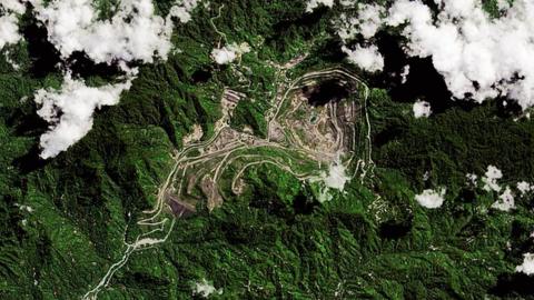 Satellite imagery of the Panguna Mine located in the autonomous region of Bougainville on July 20, 2015 in Papua New Guinea