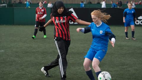 Cambridge Girls play QPR Community Mash Up in the Under-16 girls category of the FA People's Cup