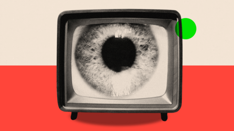 A treated image showing an old TV screen with a close up eye
