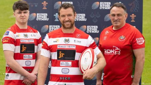 Llandovery RFC - Left to right, Tiaan Sparrow, Adam Warren and Euros Evans