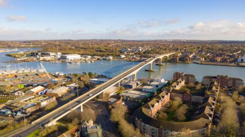 aerial shot of Itchen bridge