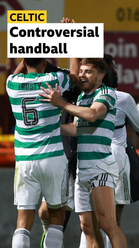 Celtic celebrate after winning at Motherwell