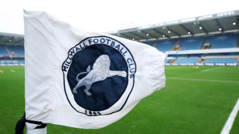 Corner flag with a Millwall crest at The Den