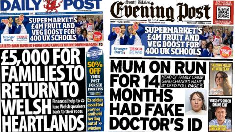 Front pages of Daily Post and South Wales Evening Post 