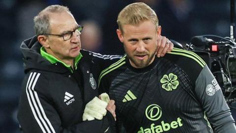 Celtic manager Martin O'Neill and goalkeeper Kasper Schmeichel