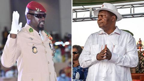 A composite image showing the leaders of Guinea and CAR.