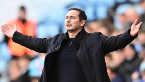 Nervous Coventry City boss Frank Lampard reacts as the fourth official's board shows six added minutes at the end of the Sky Blues' 2-1 win at the CBS Arena