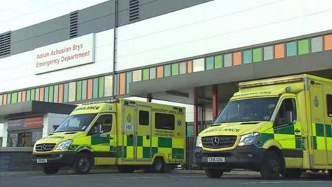 Ambulances outside a hospital