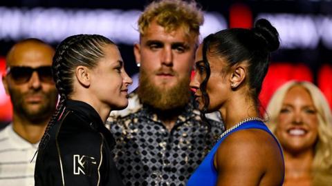 Katie Taylor faces off with Amanda Serrano at a news conference