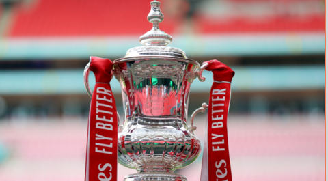 The FA Cup trophy on display at Wembley