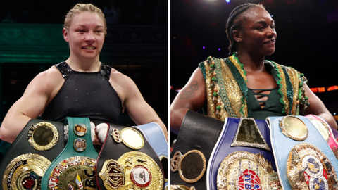 Lauren Price and Claressa Shields with their belts