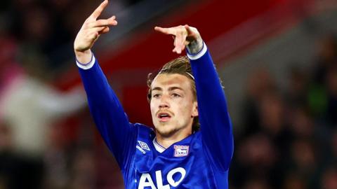 Ipswich goalscorer Jack Clarke celebrates