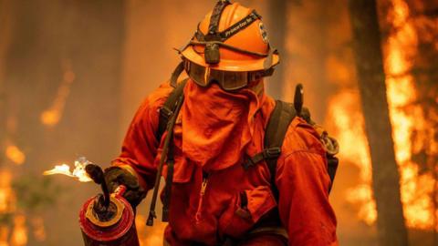 An incarcerated firefighter in Mill Creek, California in August 2024