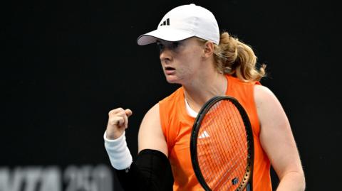 Francesca Jones celebrates during her Auckland Open win