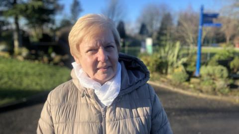 Photograph of 77 year-old Carol Knight from the Derker area of Oldham. She is pictured in Stoneleigh Park. 