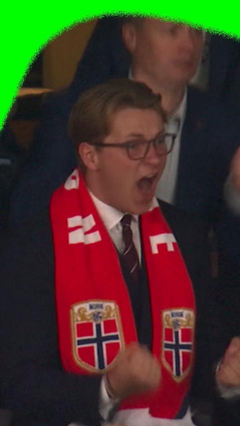 Prince Sverre Magnus celebrates Norway's first goal