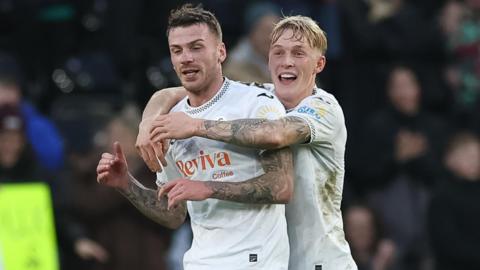 Josh Tymon (left) scored his first goal of the season