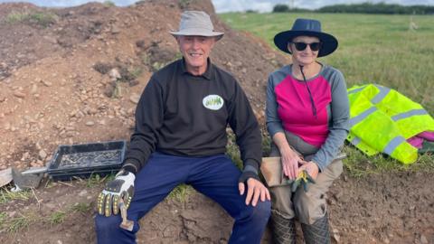 Arthur Graham and Jean Hill at the dig site at High Tarn Farm near Silloth