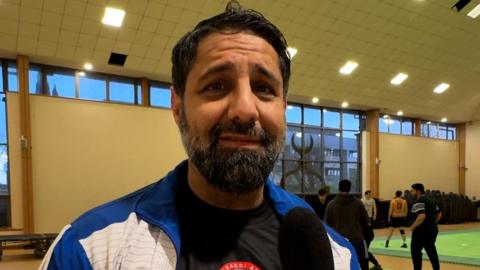 A kabaddi player looking at the camera