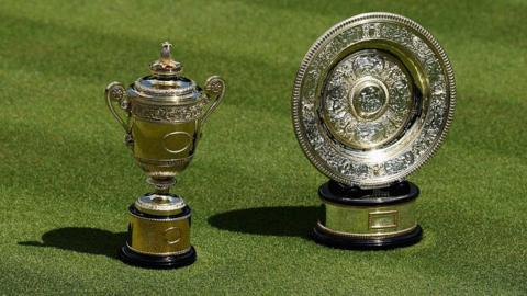 The men's and women's Wimbledon trophies