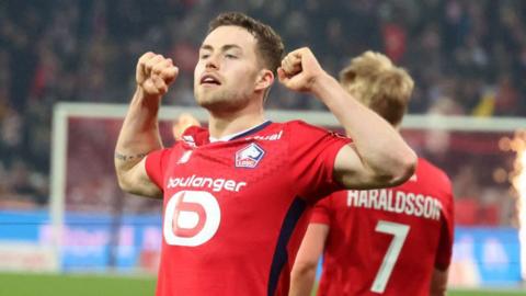 Gabriel Gudmundsson celebrating a goal for Lille