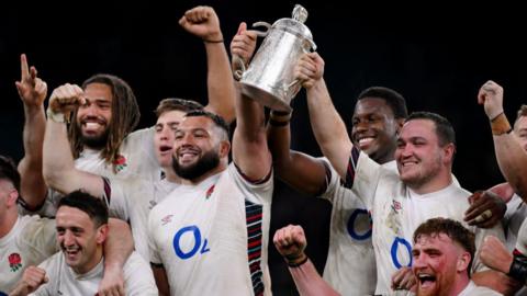 England lift the Calcutta Cup after beating Scotland